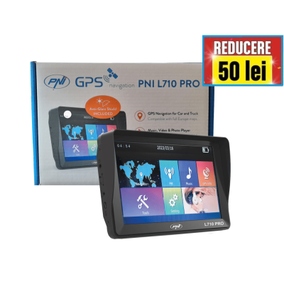 Sistem de navigatie GPS PNI L710 PRO cu parasolar, 7 inch, 800 MHz, 256MB DDR, 16GB memorie interna, FM transmitter, cu harti incluse